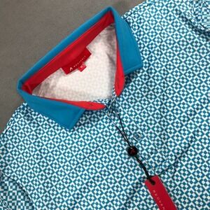 Redvanly Blake Polo Shirt Men's Medium Blue White Geometric Golf Stretch NEW